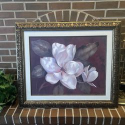 Large Magnolia Blossoms Framed Art In Gold Frame
