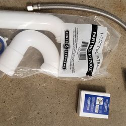 Plumbing  connector, water supply stop and pvc trap

3/8" od x 1/2" x20" plumbing connector 

5/8" od x 3/8" od quarter turn angle supply stop

1-1/2"