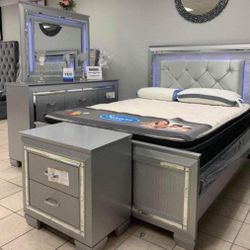  Silver LED Upholstered Panel Bedroom Set