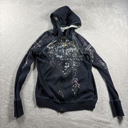 Vintage Y2K Vanilla Sugar Bedazzled Rose Tattoo Hoodie Women's M Black#704