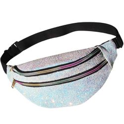 Glitter Fanny Pack Sparkly Waist Bag Shine Waist Pack for Women Rave Party Festival Travel Beach Shoulder Bag Outdoor Belt Bags