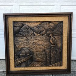 Hand Carved Wooden Picture Framed