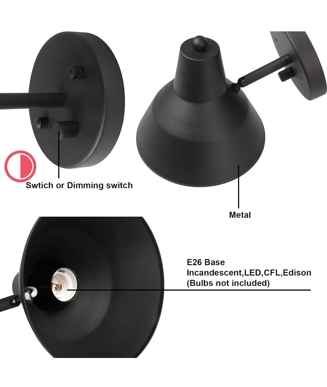 Yosoan Set Of 2 Indoor Reading Wall Sconce With On Off Switch