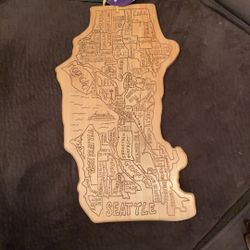 Totally Bamboo Cutting Serving Board Map of Seattle Washington 100% Bamboo