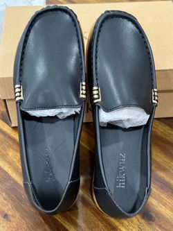 Black Leather Loafers with Gold Hardware