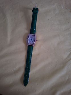 Women's Tonneau Watch Green Leather Strap