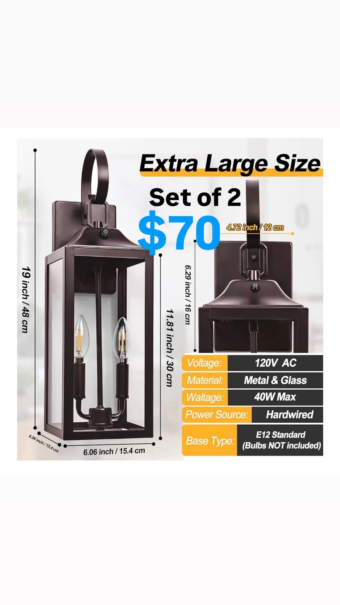 Outdoor Wall Lighting Set Of 2 NEW IN BOX