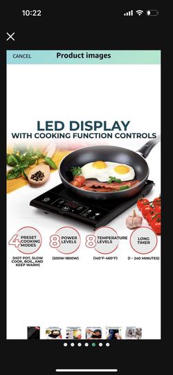 Mueller RapidTherm Portable Induction Cooktop Hot Plate Countertop Burner 1800W 8 Temp Levels Timer Auto-Shut-Off Touch Panel LED Display Auto