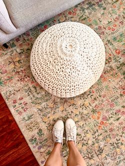 Ornavo Home Cotton Classic Braid Pouf Ottoman - 18.5D" x 15H" - Natural