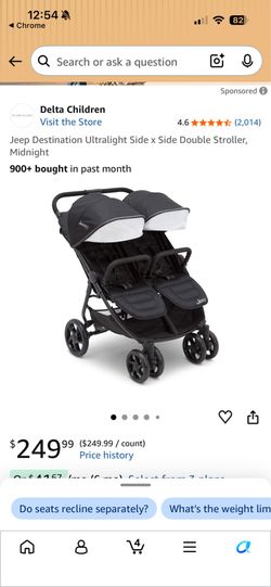 Jeep Destination Ultralight Side x Side Double Stroller, Midnight