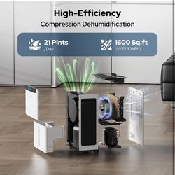 1600 Sq.ft Dehumidifier for Basement - 21 Pints, Drain Hose & Humidity Control Large Room Dehumidifiers for Home, RV, Bathroom, Bedroom - 3 Modes & 24