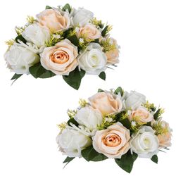 NUPTIO Artificial Flower Centerpieces For Tables: Peachy Champagne & White Flower Ball Arrangement For Wedding Party - 2