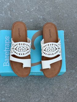 NEW Barestraps Flora Slide Sandals Women’s Size 7.5 Off White/ Brown Comfort Wedge