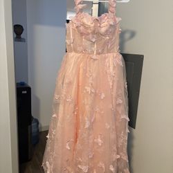 Pink 3D Butterfly Lace Dress