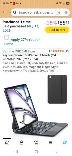 Keyboard case for Apple iPad Air 11"