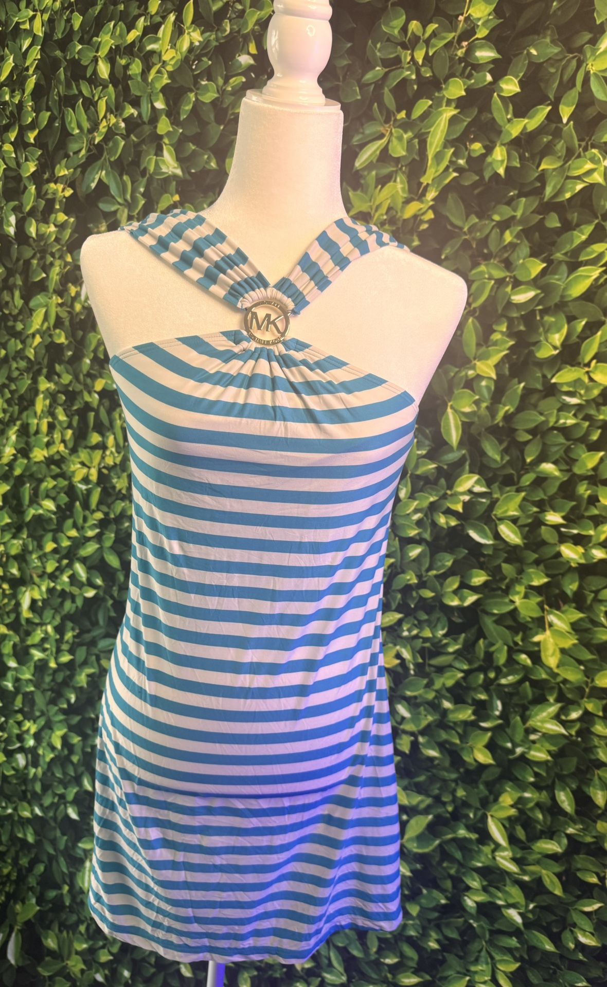 Michael Kors Blue & White Striped Summer Maxi Dress