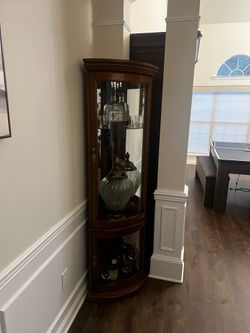 Solid Wood Corner Curio Display Cabinet with Glass Shelves & Mirrored Back