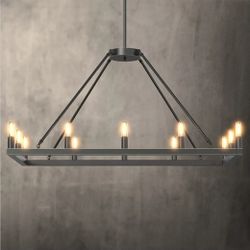 New 7 PANDAS Rustic Vintage Rectangle Farmhouse Chandelier, 12-Lights Antique Industrial Country Style Large Pendant Light Island Light