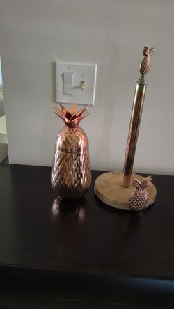 Copper Pineapple Theme Kitchen Decor Set (Tumbler/Canister & Paper Towel Holder)