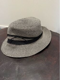 Nine West Black and Natural Woven Sun Hat