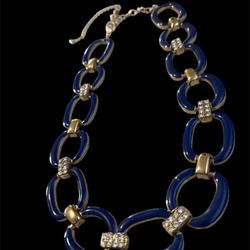 Blue Enamel Rhinestone Necklace