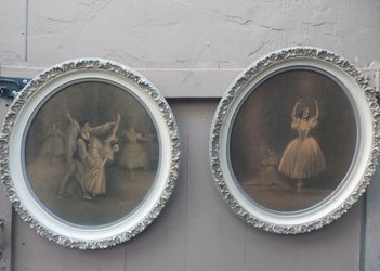 Vintage Pair of Oval Framed Ballet Prints