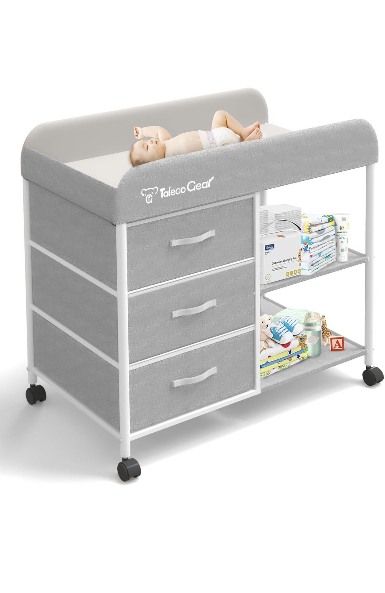 Baby Changing Table, Portable Changing Table, Diaper Changing Station with Waterproof Pad, Changing Table Dresser with 3 Storage Baskets, Mobile Nurse