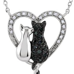 Black And White Diamond Cat Heart Pendant 