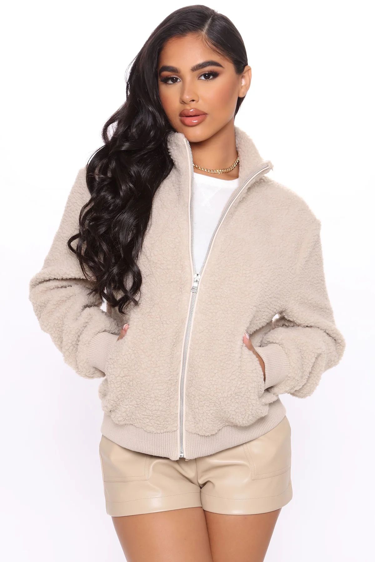 Tan Sherpa Bomber jacket Size Small