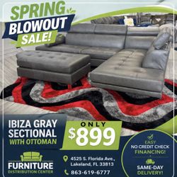 Spring Blowout Sale. Ibiza Gray Sectional With Ottoman Only $899. Easy Finance Option. Same-Day Delivery.