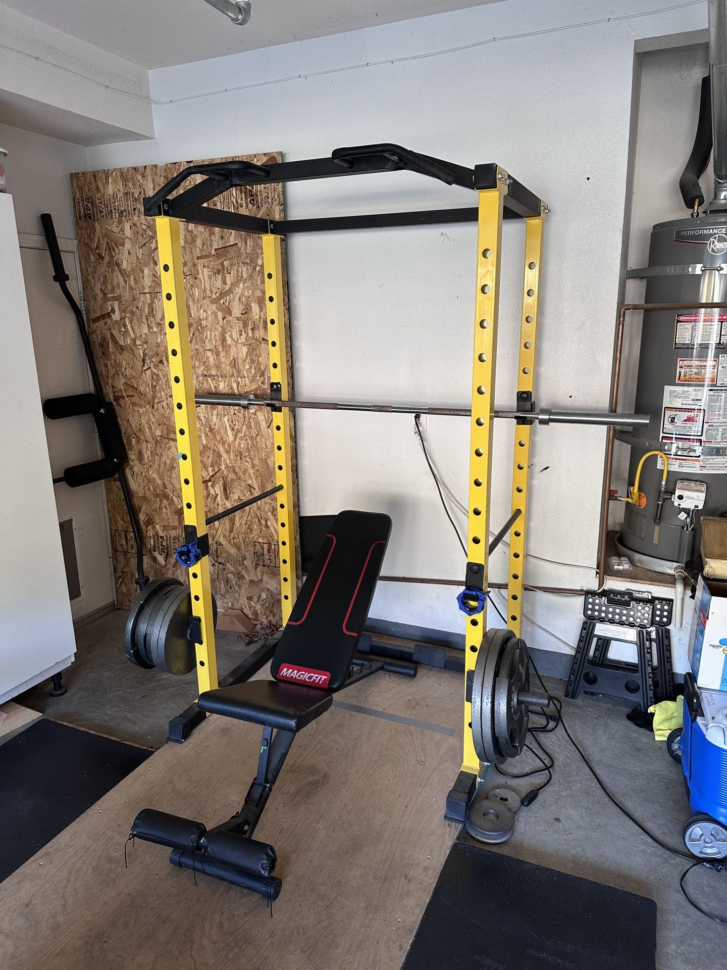 Home Gym Platform, Rack, Bar, Weights, Bench
