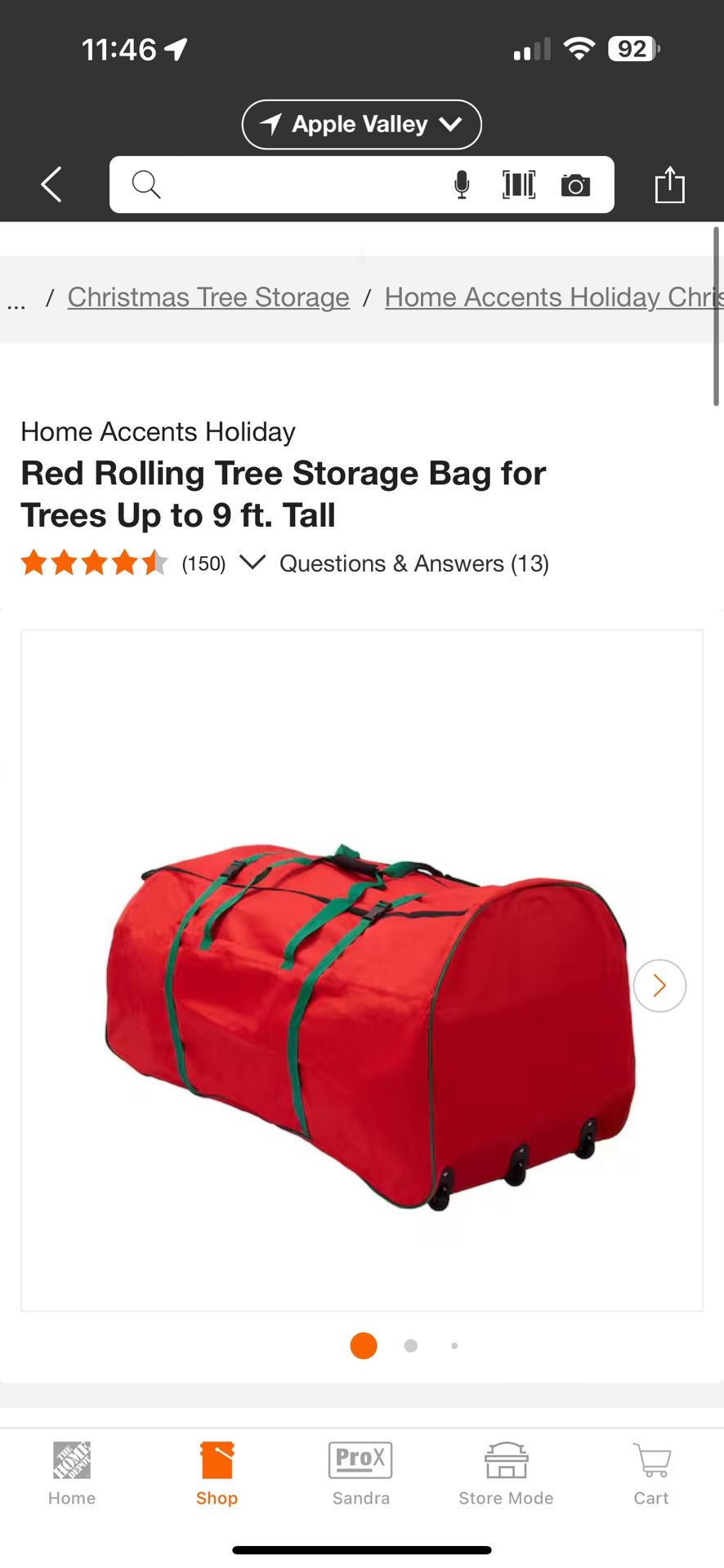Home Accents Holiday Red Rolling Tree Storage Bag for Trees Up to 9 ft. Tall