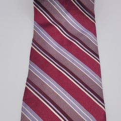57x4 Calvin Klein Silk Necktie Pink Blue Red White Stripe Pattern 