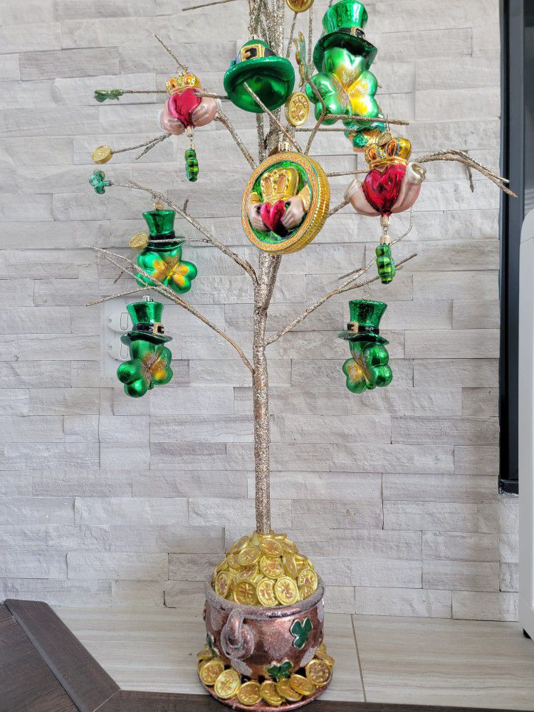 Christopher Radko RARE Pot 'O Gold Tree Stand W/ Ornaments