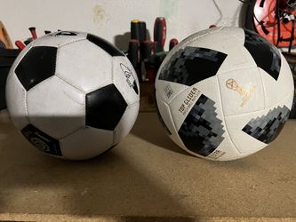 Two Soccer Balls, Franklin Size 4 Is $8,And Adidas, World Cup Russia 2018 For $25