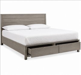 King size Gray Wood Platform Bed Frame with Storage Drawers