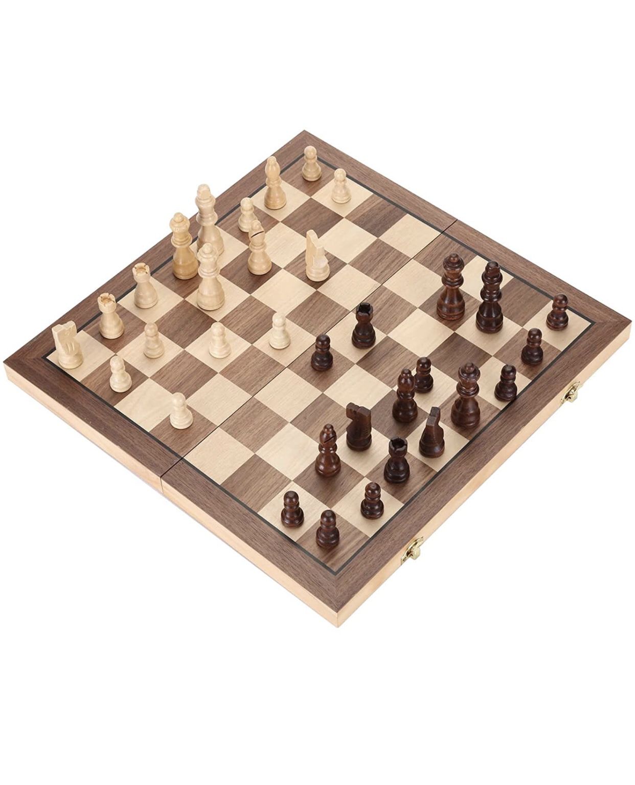 Chess Sets Board Game with Magnetic Pieces, 15" x 15" Classic Wooden Folding Portable Professional Chess