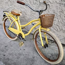 Women's Yellow Huffy Nel Lusso 26" Beach Cruiser Bike Bicicleta Basket 