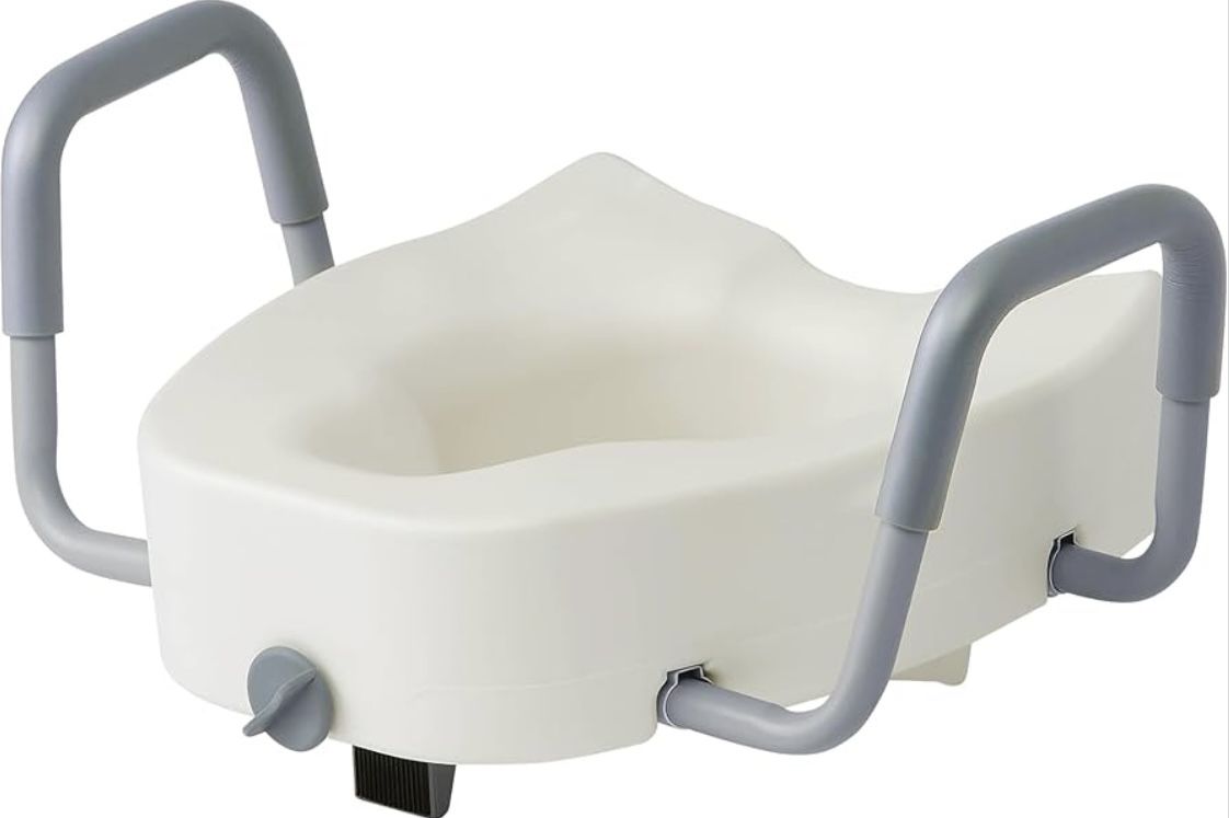 5" Elongated Raised Toilet Seat, with Lock and Removable Padded Arms