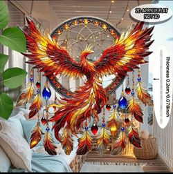 Phoenix Flame Dreamcatcher Suncatcher – Rebirth & Renewal Acrylic Window Art