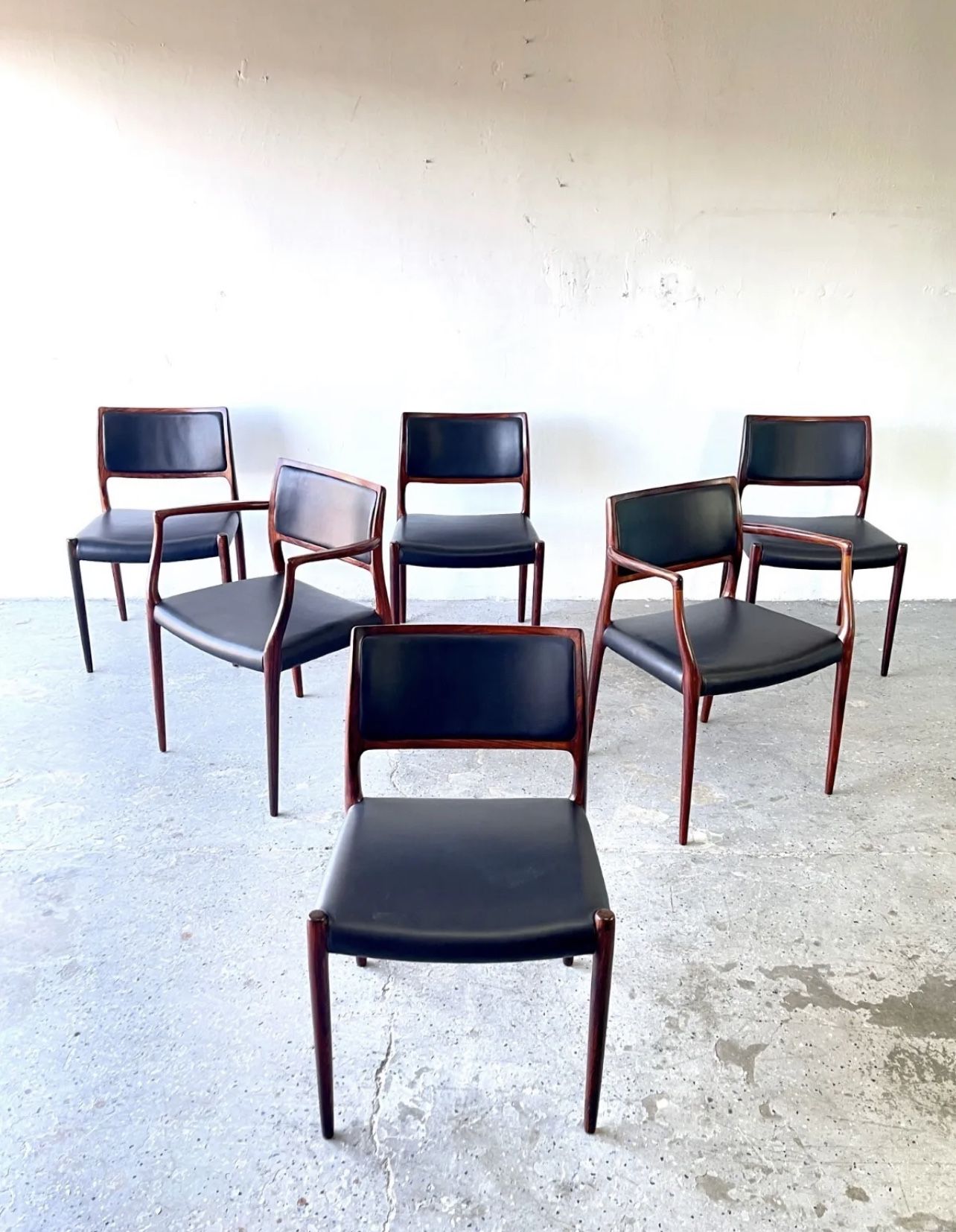 Set of 6 Model 65 & 80 JL Moller Mid Century Danish Modern  Dining Chairs