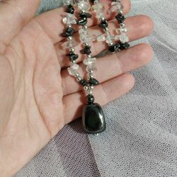 Hematite And Crystal Quartz Necklace