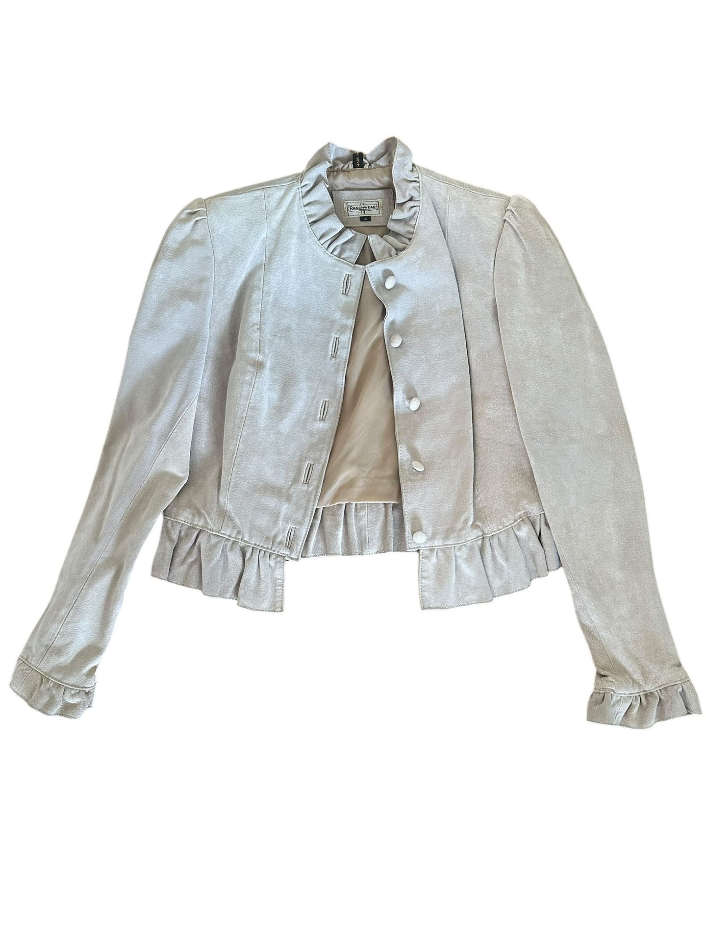 Vintage RANCHWEAR Genuine Suede Leather Women's Ruffled Waist Jacket Size 10