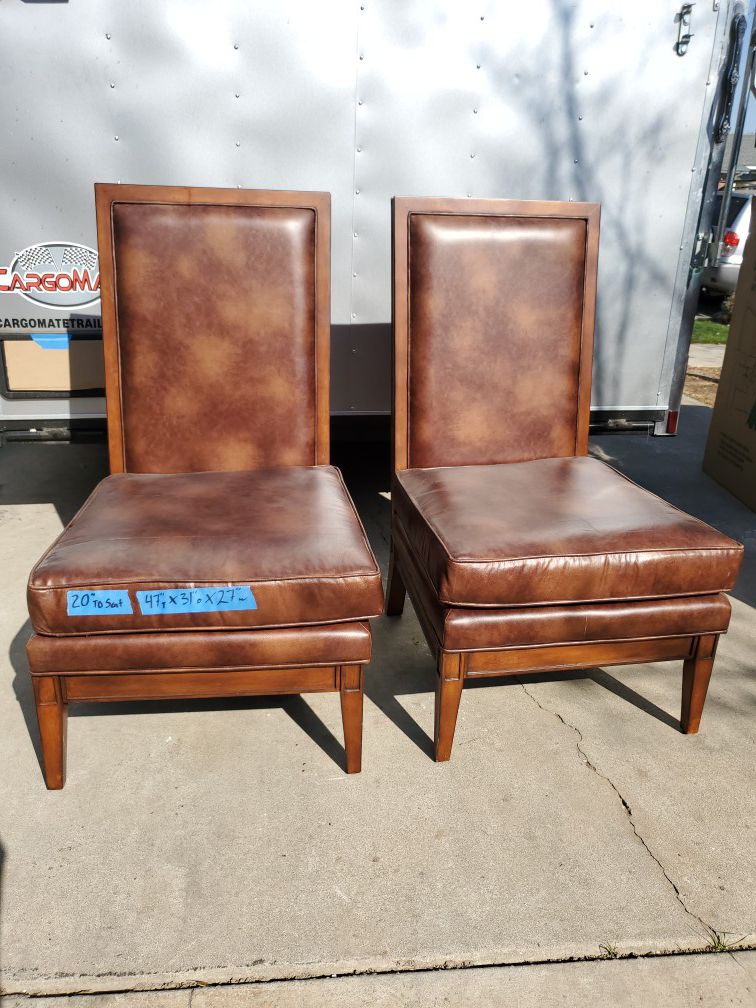 Pair of Extra large leather(ish) Hi-Back Lounge chairs