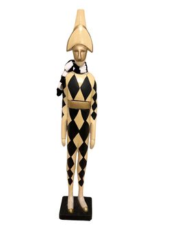 Antique Mid 20th Century Florentine Italian Carved Wood Harlequin Figure Statue