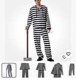 Jailbird Prisoner Convict Adult Halloween Costume Men’s Size Medium Pants shirt