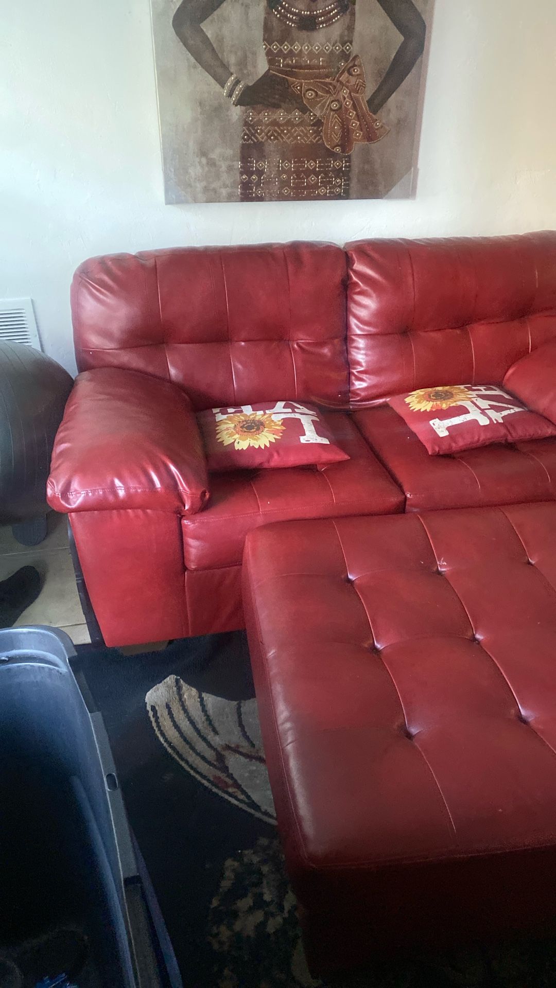 Candy Apple Red Couch And Ottoman Authentic Leather