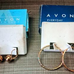 "Vintage Avon Goldtone Hoop & Bead Drop Earrings – 2 Pairs w/ Boxes