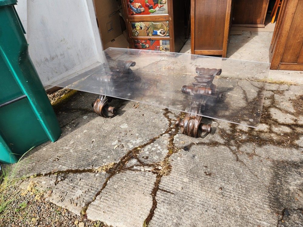 Antique Baroque Architectural Remnants as Coffee Table Legs With Glass Top