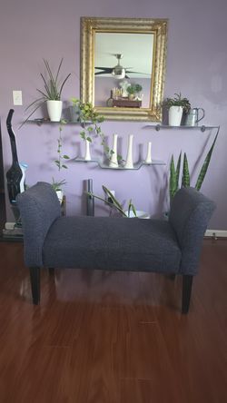 Grey upholstered bench